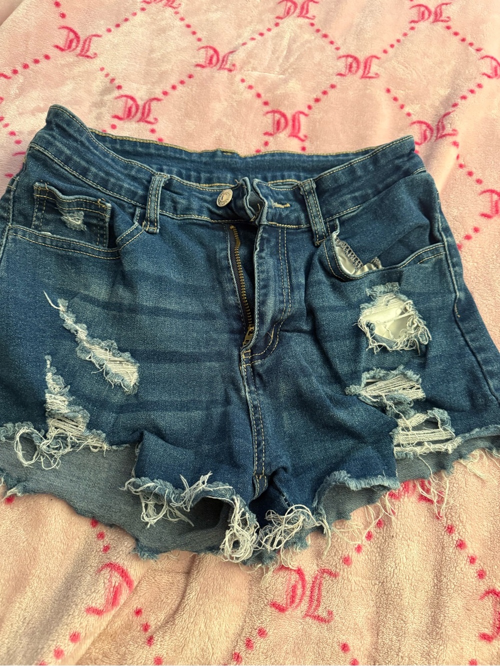 SHEIN Distressed Dark Blue Denim Cutoff Shorts